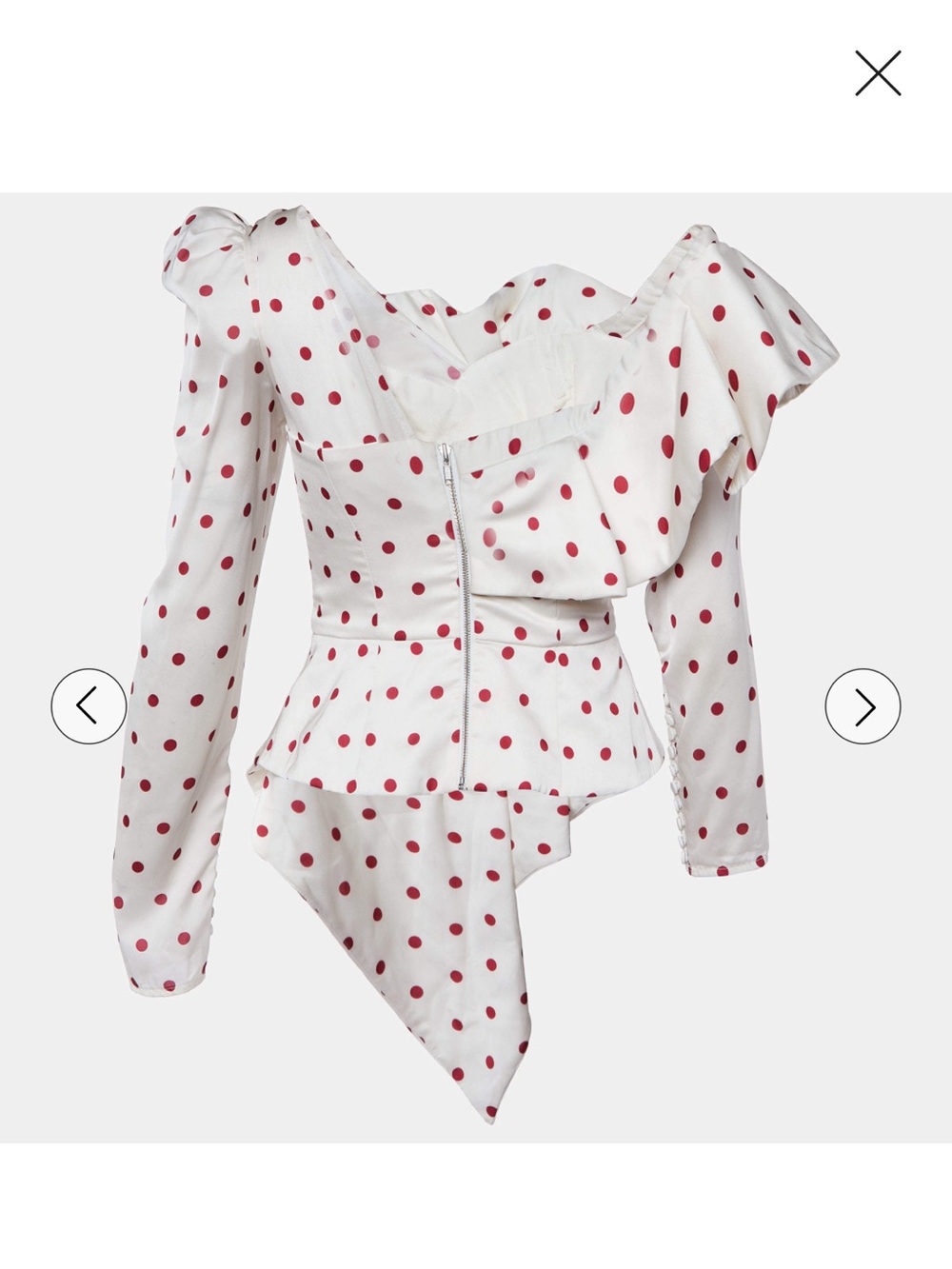 Self-Portrait Cream Satin Blouse with Pink Polka Dots